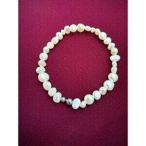 Vintage Silpada Sterling Silver Freshwater Pearl Stretch Bracelet